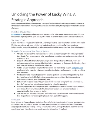 unlocking the power of lucky wins a strategic