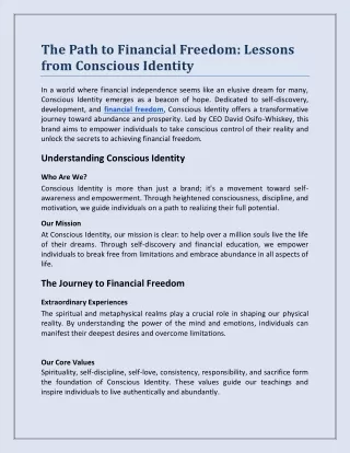 The Path to Financial Freedom: Lessons from Conscious Identity