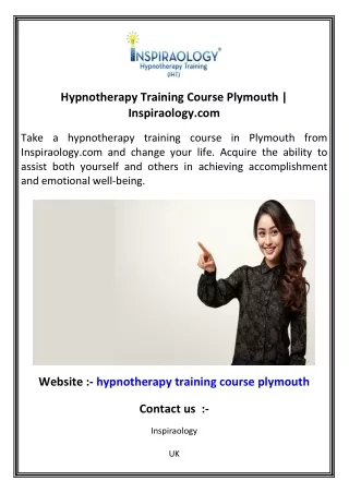 Hypnotherapy Training Course Plymouth   Inspiraology.com