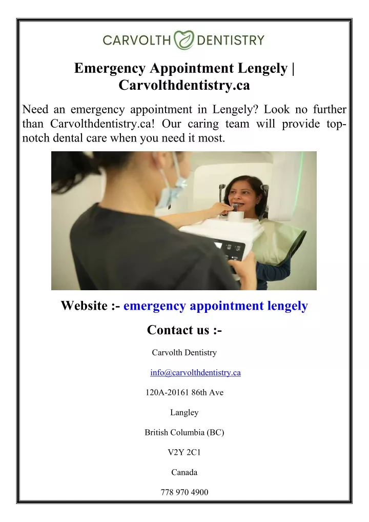 emergency appointment lengely carvolthdentistry ca