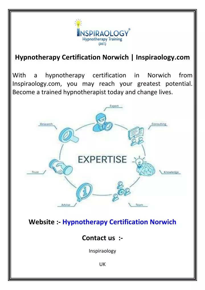 hypnotherapy certification norwich inspiraology