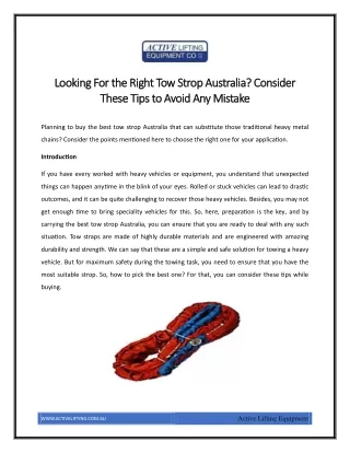 Looking For the Right Tow Strop Australia? Active Lifting Equipment