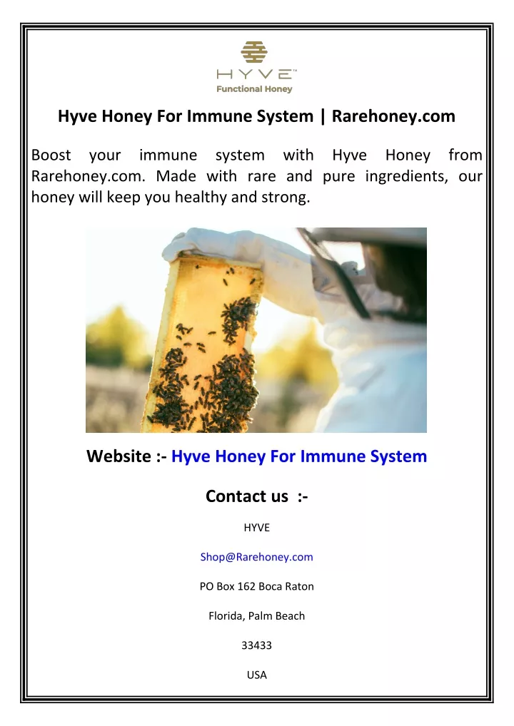 hyve honey for immune system rarehoney com