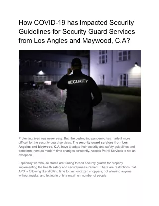 How COVID-19 has Impacted Security Guidelines for Security Guard Services from Los Angles and Maywood, C
