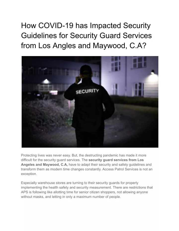 how covid 19 has impacted security guidelines