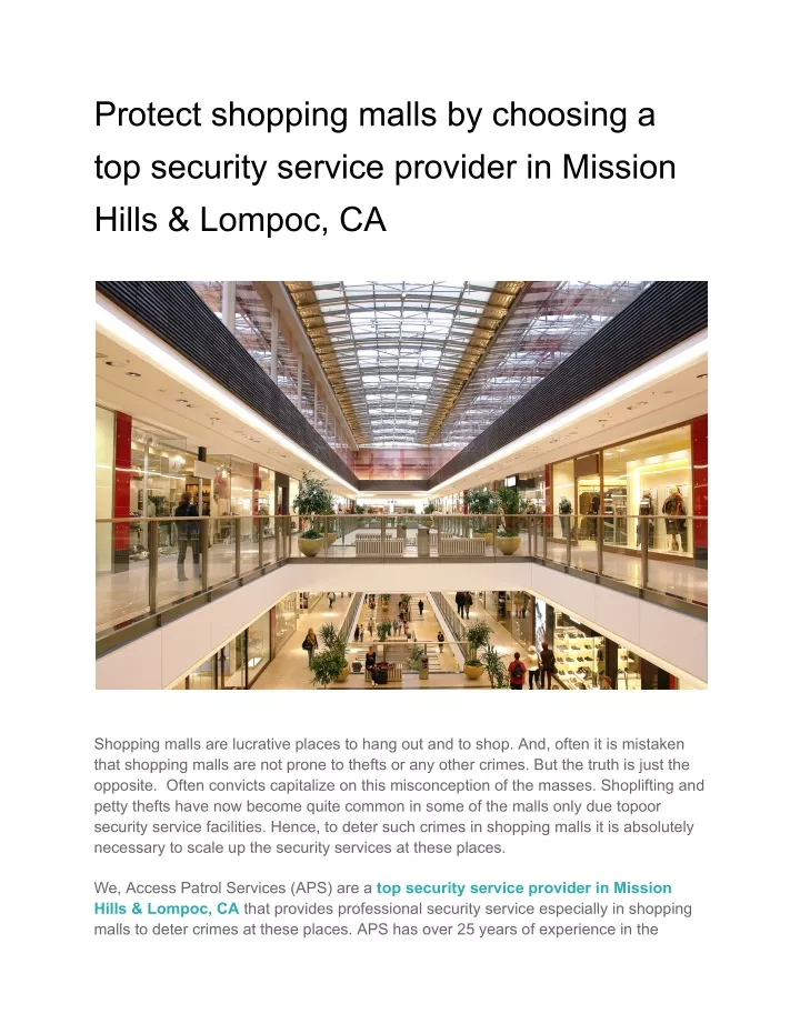 protect shopping malls by choosing a top security