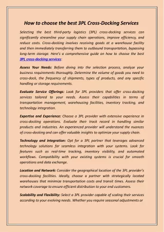 How to choose the best 3PL Cross-Docking Services