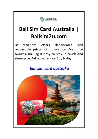 Bali Sim Card Australia  Balisim2u.com