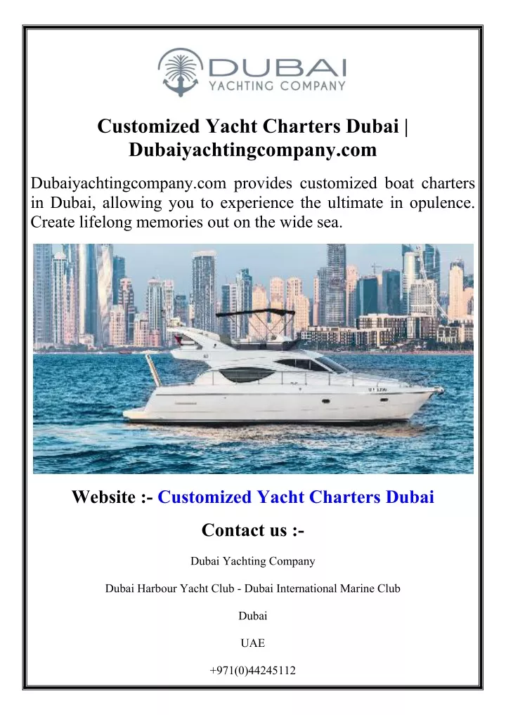 customized yacht charters dubai