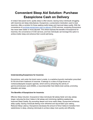 Convenient Sleep Aid Solution_ Purchase Eszopiclone Cash on Delivery
