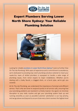 Expert Plumbers Serving Lower North Shore Sydney