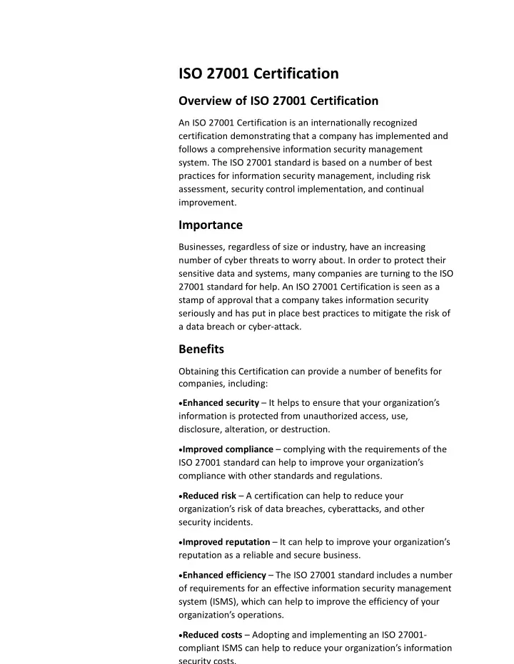iso 27001 certification overview of iso 27001