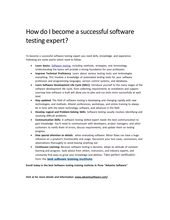 how do i become a successful software testing expert