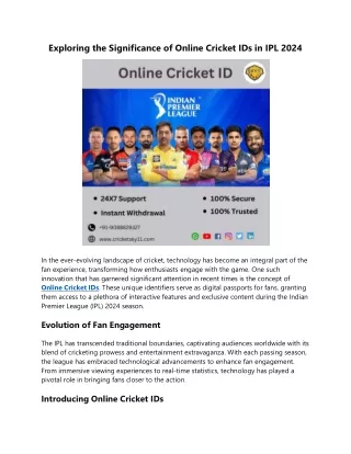Exploring the Significance of Online Cricket IDs in IPL 2024