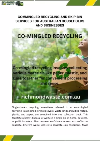 Commingled recycling and skip bin services for Australian households and businesses