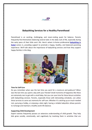 Babysitting Services for a Healthy Parenthood