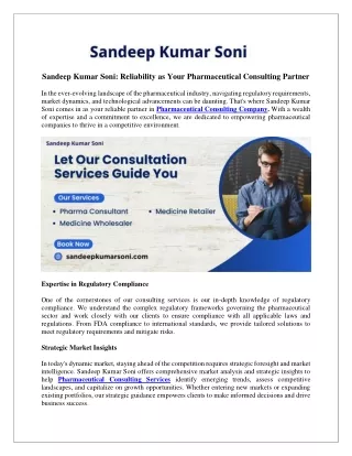 Sandeep Kumar Soni Reliability as Your Pharmaceutical Consulting Partner