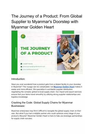 The Journey of a Product - From Global Supplier to Myanmar's Doorstep with Myanmar Golden Heart