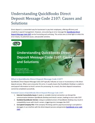 Understanding QuickBooks Direct Deposit Message Code 2107 Causes and Solutions