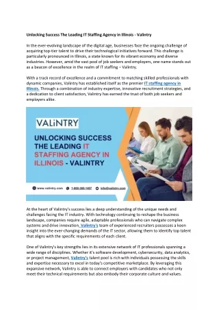 Unlocking Success The Leading IT Staffing Agency in Illinois - Valintry