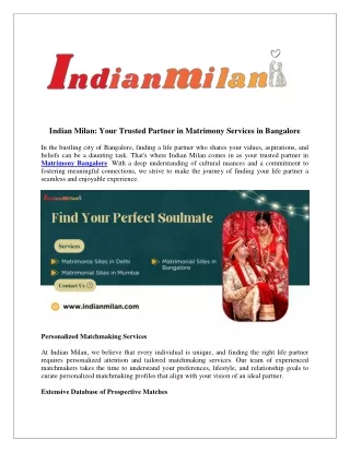 Indian Milan Your Trusted Partner in Matrimony Services in Bangalore