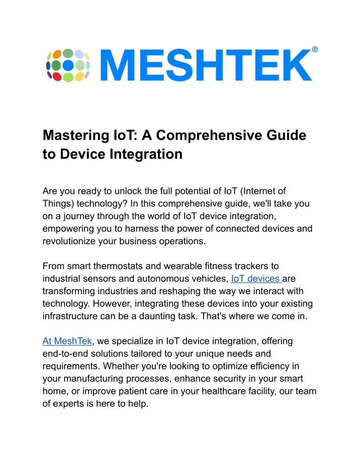 PPT Mastering IoT_ A Comprehensive Guide to Device Integration