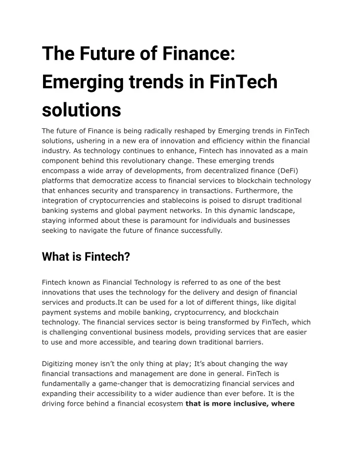 the future of finance emerging trends in fintech