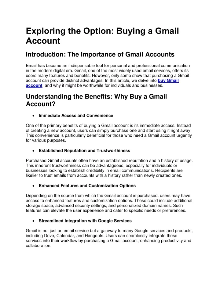 exploring the option buying a gmail account