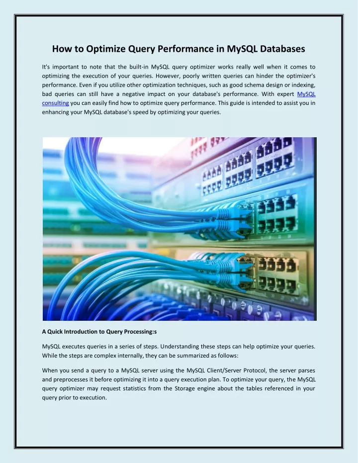 how to optimize query performance in mysql