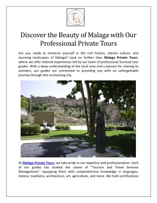 Discover the Beauty of Malaga with Our Professional Private Tours