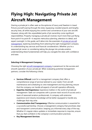 Navigating Private Jet Aircraft Management