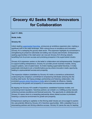 Grocery 4U Seeks Retail Innovators for Collaboration