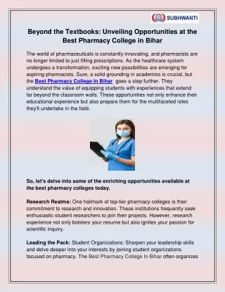 Best Pharmacy College In Bihar