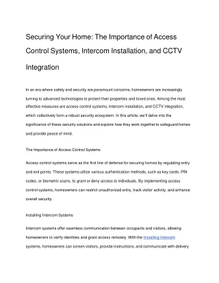 Securing Your Home - The Importance of Access Control Systems, Intercom Installation, and CCTV Integration