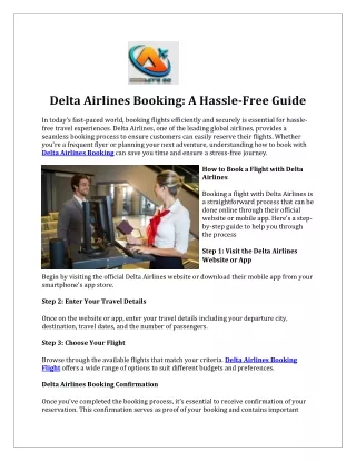 Delta Airlines Booking A Hassle-Free Guide