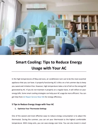 Smart Cooling: Tips to Reduce Energy Usage with Your AC