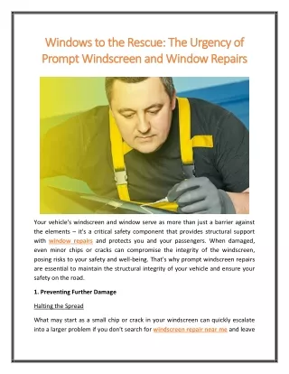Windows to the Rescue The Urgency of Prompt Windscreen and Window Repairs