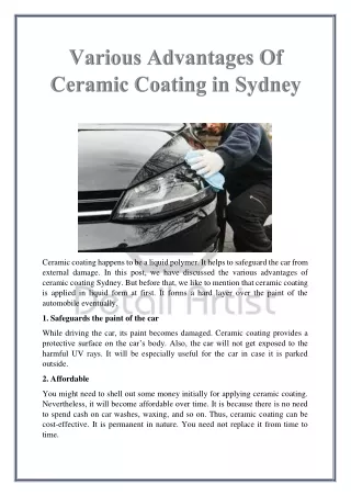 Ceramic Coating in Sydney: Various Advantages
