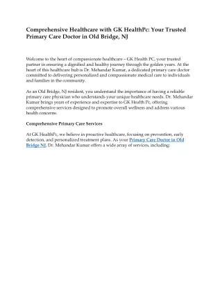 Primary Care Doctor in Old Bridge NJ