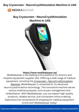 Buy Cryoscreen - NeuroCryoStimulation Machine In UAE