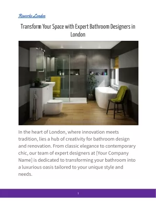 Transform Your Space with Expert Bathroom Designers in London