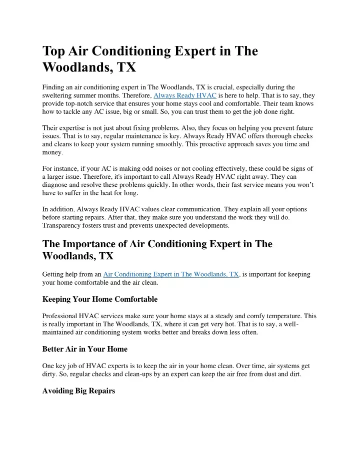 top air conditioning expert in the woodlands tx