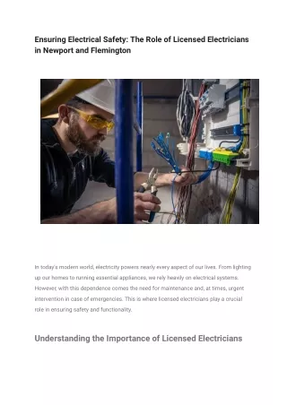 Ensuring Electrical Safety_ The Role of Licensed Electricians in Newport and Flemington