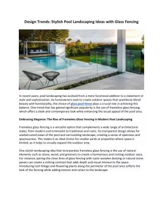 Design Trends: Stylish Pool Landscaping Ideas with Glass Fencing