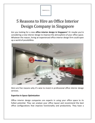 5 Reasons To Hire an Office Interior Design Company in Singapore