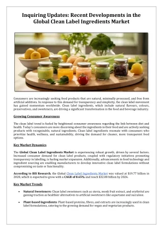 Recent Developments in the Global Clean Label Ingredients Market | BIS Research