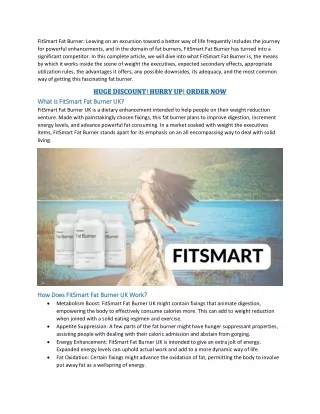 FitSmart Fat Burner Ireland {UK/AVIS} Official Work?