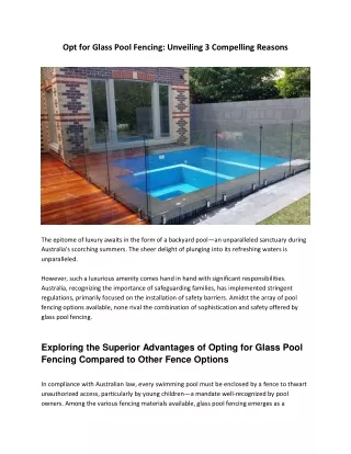 Opt for Glass Pool Fencing: Unveiling 3 Compelling Reasons
