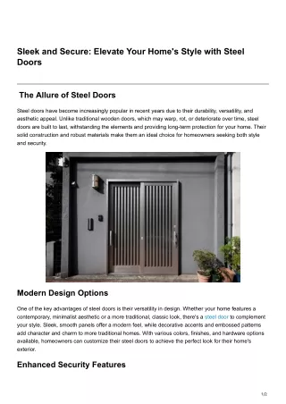 Sleek and Secure Elevate Your Homes Style with Steel Doors