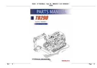 Takeuchi TB290 Hydraulic Excavator Parts Catalogue Manual (Serial No. 190000001 and up)